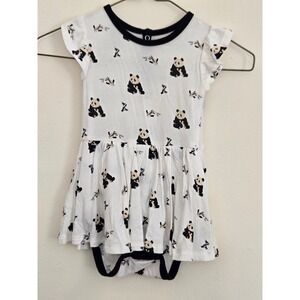 Kyte‎ Baby Panda Bamboo Print Bodysuit Dress White Black Rayon 6-12 Months